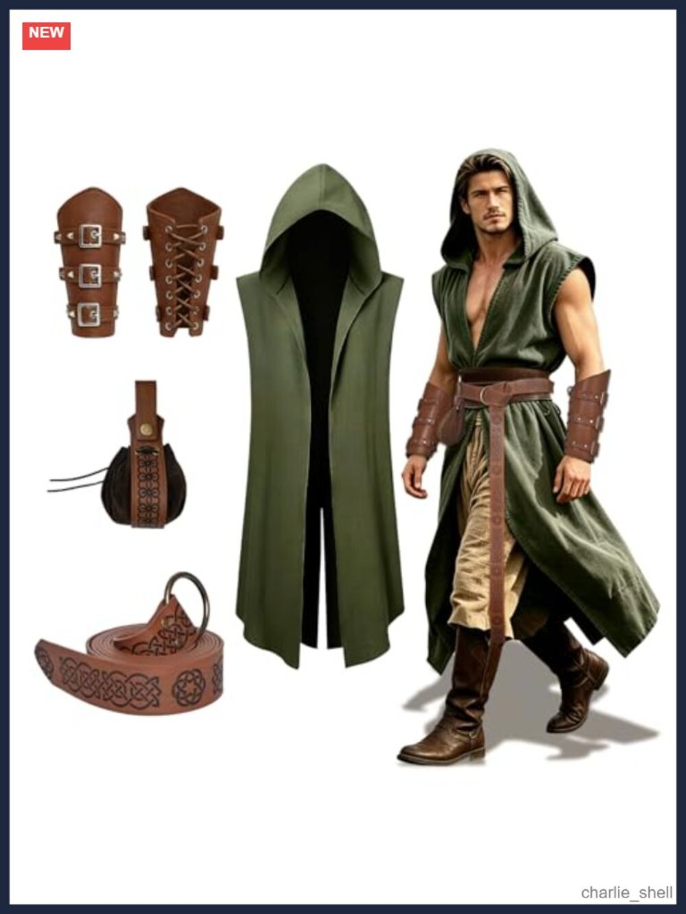 4-Piece Medieval Viking Hooded Cape Set LARP Halloween Costume